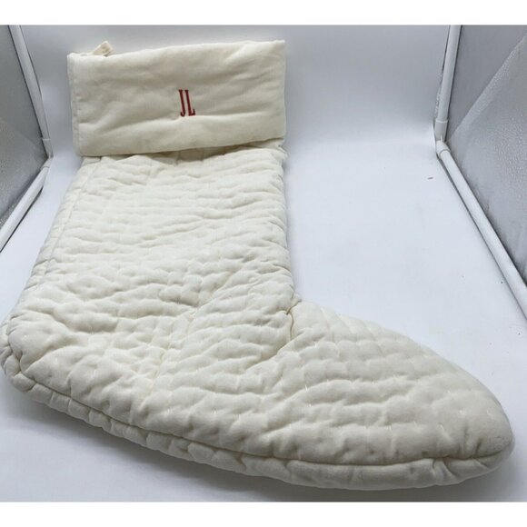 Pottery Barn JL Quilted Velvet Christmas Stocking Holiday Xmas Cream 24 inch - Picture 1 of 11